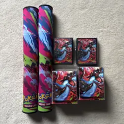 Pokemon Phantasmal Flames Charizard MEGA X UPC Playmat, Deckbox, And Sleeves X 2 - Image 1