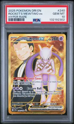 Pokemon TCG Destined Rivals Team Rockets Mewtwo EX 240/182 Hyper Rare PSA 10 - Image 1