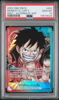 One Piece TCG OP01-003 Monkey.D.Luffy Alt Art PSA 10 PRE-ERRATA LABEL EN - Image 1