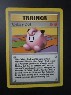 CLEFAIRY DOLL TRAINER POKEMON CARD 70/102 BASE RARE NON HOLO NEVER PLAYED NM- - Image 1