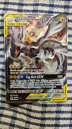 Pokemon TCG Pikachu And Zekrom GX Promo SM168 Tag Team Full Art Near Mint - Image 1