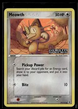 2005 EX - Delta Species Reverse Holo Meowth Basic/Common #77 - Image 1