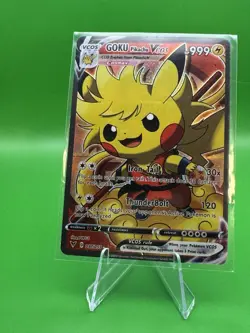 Pikachu Goku Poncho Pokemon Card - Holofoil FULL ART - DBZ - VCOS Cosplay - Image 1