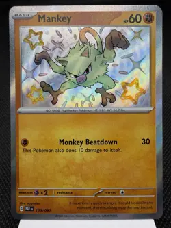 Mankey 169/091 - Shiny Holo Rare - Paldean Fates Pokemon Card MINT - Image 1