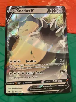 Pokemon TCG Snorlax v Sword & Shield Base Set Holo Ultra Rare Card 141/202 - Image 2