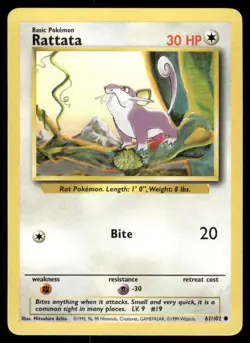 Pokemon Cards Rattata 61/102 UNLIMITED Base Set WOTC Common NM - Image 1