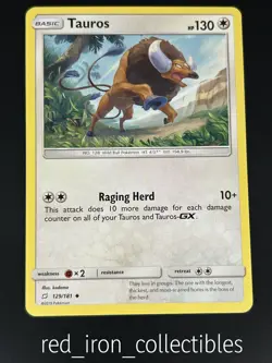 Tauros 129/181 Uncommon Team Up Sun & Moon Pokemon Card 2019 - Image 1