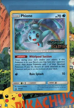 Pokemon TCG Phione SM220 Prerelease Promo SM Cosmic Eclipse Holo Rare Stamped NM - Image 1
