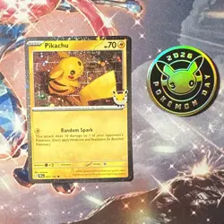2026 Pikachu 051/162 Pokemon Day 30th Anniversary Stamped Promo TCG Plus Coin - Image 1