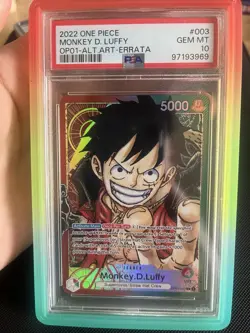 Bandai One Piece CCG Monkey D. Luffy Alt Art Errata Foil OP01-003 PSA 10 - Image 1