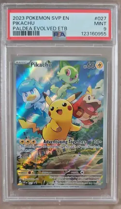 PSA 9 MINT Pikachu Paldea Evolved ETB Promo Full Art Holo 2023 Pokemon SVP 027 - Image 1