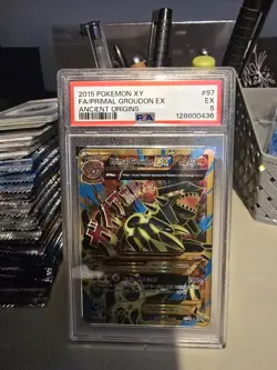 Pokemon TCG Primal Groudon-EX Ancient Origins 97/98 Holo Full Art PSA 5 - Image 1