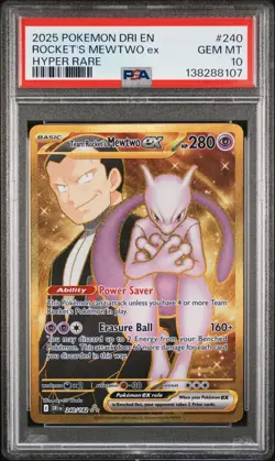 2025 POKEMON DRI EN-DESTINED RIVALS HYPER RARE TEAM ROCKET'S MEWTWO EX PSA 10 - Image 1