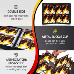 4 Pocket Trading Card Binder 400 Cards Zipper Album Pokemon MTG Fire - Free Ship - Image 5
