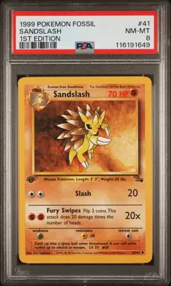 1999 POKEMON FOSSIL 1ST ED #41 SANDSLASH PSA 8 - Image 1
