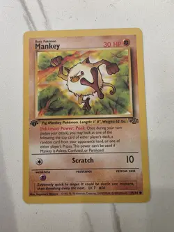 Pokemon TCG Mankey 55/64 WotC Jungle 1st Ed. Regular Common Card - NM - Image 1