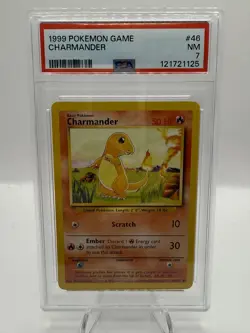 1999 POKEMON BASE SET UNLIMITED #46 CHARMANDER PSA 7 - Image 1