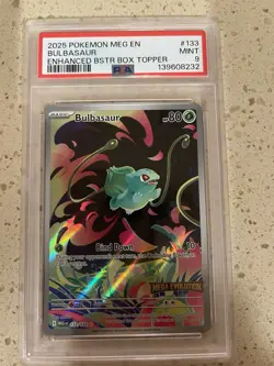 Pokemon TCG Bulbasaur Enhanced Mega Evolution Promo Card 133/132, PSA 9 - Image 1
