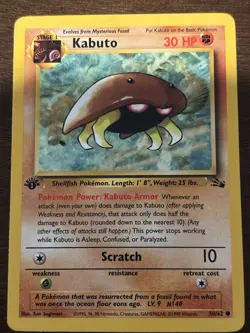 Pokemon TCG Kabuto Fossil 50/62 1st Edition Common Stage 1 30 HP Regular - Image 1