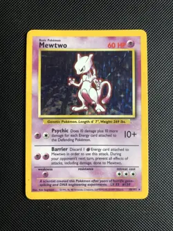 Mewtwo 10/102 Base Set Holo Rare Pokemon Card WOTC 1999 MP/LP - Image 1