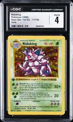 1999 POKEMON BASE SET 1ST ED #11 NIDOKING CGC 4 - Image 1