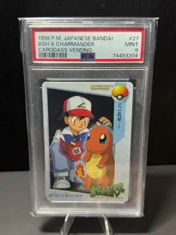 PSA 9 Ash & Charmander 27 Pokemon Bandai Carddass Vending Series 4 - Image 1