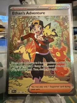 Pokemon TCG Destined Rivals Ethan's Adventure Full Art Trainer Card 236/182 - Image 1