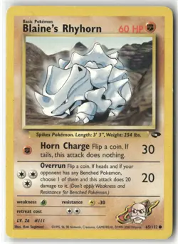Pokemon Blaine's Rhyhorn Common Gym Challenge 065/132 NM - Image 1