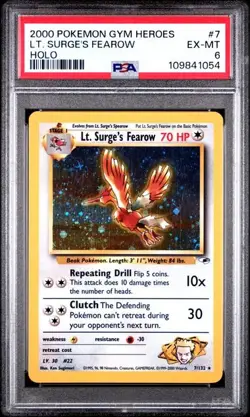 Pokemon LT. SURGE'S FEAROW PSA6 GYM HEROES GH 7 english 2000 - Image 1