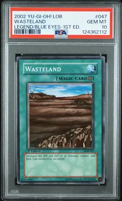 2002 YU-GI-OH! LOB-LEGEND OF BLUE EYES WHITE DRAGON 1ST ED #047 WASTELAND PSA 10 - Image 1