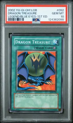 2002 YU-GI-OH! LOB-LEGEND OF BLUE EYES WHITE DRAGON #092 DRAGON TREASURE PSA 10 - Image 1