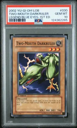 2002 YU-GI-OH! LOB-LEGEND OF BLUE EYES WHITE DRAGON TWO-MOUTH DARKRULER PSA 10 - Image 1