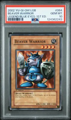 2002 YU-GI-OH! LOB-LEGEND OF BLUE EYES WHITE DRAGON 1ST ED BEAVER WARRIOR PSA 10 - Image 1