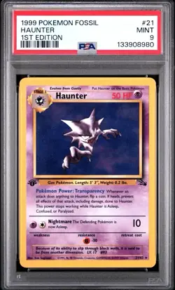 1999 Pokemon Fossil Haunter 1st Edition Rare 21/62 PSA 9 MINT - Image 1