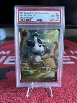2025 Disney Lorcana EN 9 MICKEY MOUSE steamboat Pilot ENCHANTED PSA 10 - Image 1