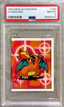 Pokemon Topps Merlin Charizard PSA 8, Merlin Series 1 Card-Sticker #180 1999 (1) - Image 1