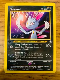 NM! 1st Edition Sneasel (25/111) Neo Genesis Set Rare Pokemon Card! FAST P&P! - Image 1