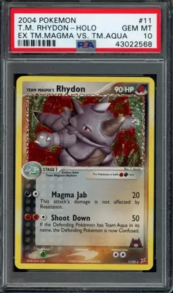 Pokemon Team Magma's Rhydon Holo 2004 EX Team Magma Vs. Team Aqua #11 PSA 10 - Image 1
