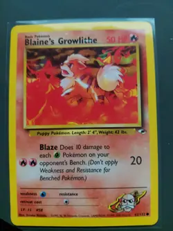 Pokemon TCG Blaine's Growlithe Gym Heroes 62/132 Regular LP. - Image 1