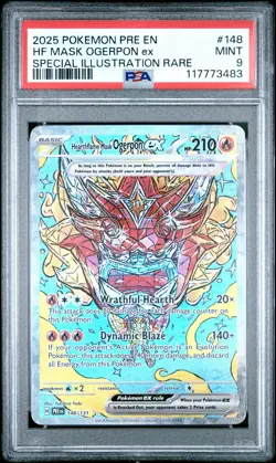 2025 POKEMON PRE EN-PRISMATIC EVOLUTIONS #148 HEARTHFLAME MASK OGERPON EX PSA 9 - Image 1