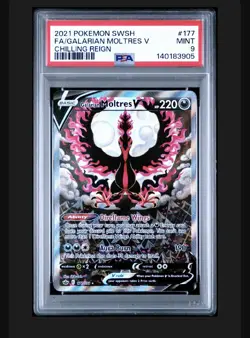 2021 POKEMON CHILLING REIGN GALARIAN MOLTRES V ALTERNATE ART 177/198 PSA 9 MINT - Image 1
