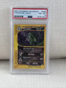 2003 Pokemon TCG Aquapolis Tyranitar Holo with A Swirl PSA 8! - Image 1