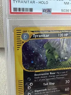 2003 Pokemon TCG Aquapolis Tyranitar Holo with A Swirl PSA 8! - Image 2