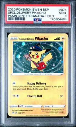 Pokemon Center Canada Special Delivery Pikachu SWSH074 Cosmo Holo PSA 9 - Image 1