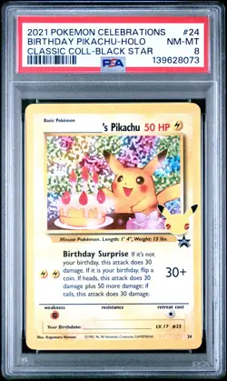 Birthday Pikachu Holo 24 Celebrations Classic Collection Pokemon PSA 8 *073 - Image 1