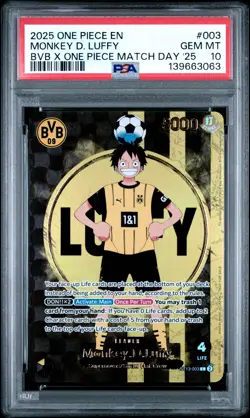 2025 ONE PIECE PROMOS BVB X ONE PIECE MATCH DAY 2025 #003 MONKEY D. LUFFY PSA 10 - Image 1