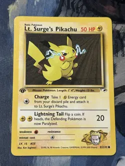 Lt. Surge's Pikachu 81/132 Gym Heroes 1st Edition Pokemon Card LP - Image 1