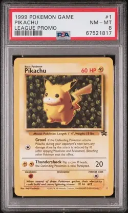 1999 Pokemon TCG Pikachu Card Ivy, Pokemon League Black Star Promo #1, PSA 8 - Image 1