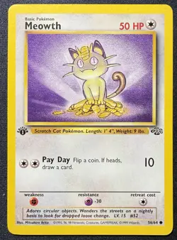 Pokemon TCG Meowth 56/64 Jungle First Edition Common Vintage - Image 1
