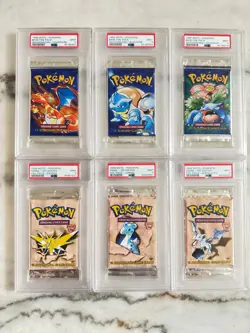 Pokemon PSA 9 Base True Shadowless Booster Pack Set (6 packs) Fossil 1st Ed - Image 1
